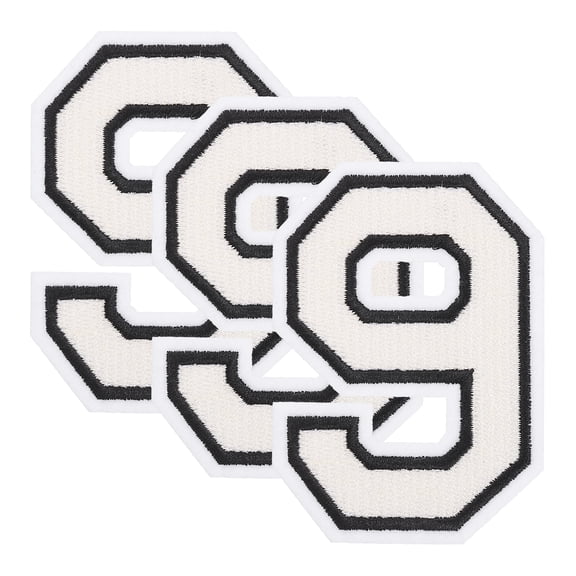 Uxcell 3 Pcs Iron on Number Patches, 3 Inch Embroidered Patches Numbers 0-9 Applique for Clothes, Shirts, Hat, Backpacks, Jeans, DIY Accessories(Number 9, White)