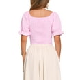 thumbnail image 3 of INSPIRE CHIC Smocked Crop Top for Women's Bubble Sleeve Peasant Gingham Plaid Tops M Light Pink, 3 of 6