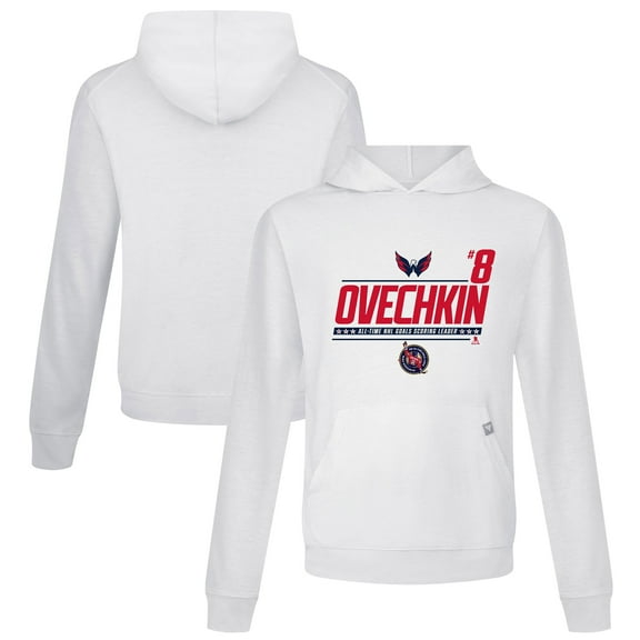 Men's Levelwear Alexander Ovechkin White Washington Capitals NHL All-Time Leading Goal Scorer Milestone Name & Number