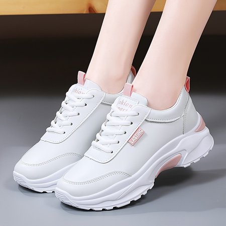 

Fashion Lace Up Running Sports Shoes Lightweight Thick Sole Faux Leather Skate Shoes Women s Footwear
