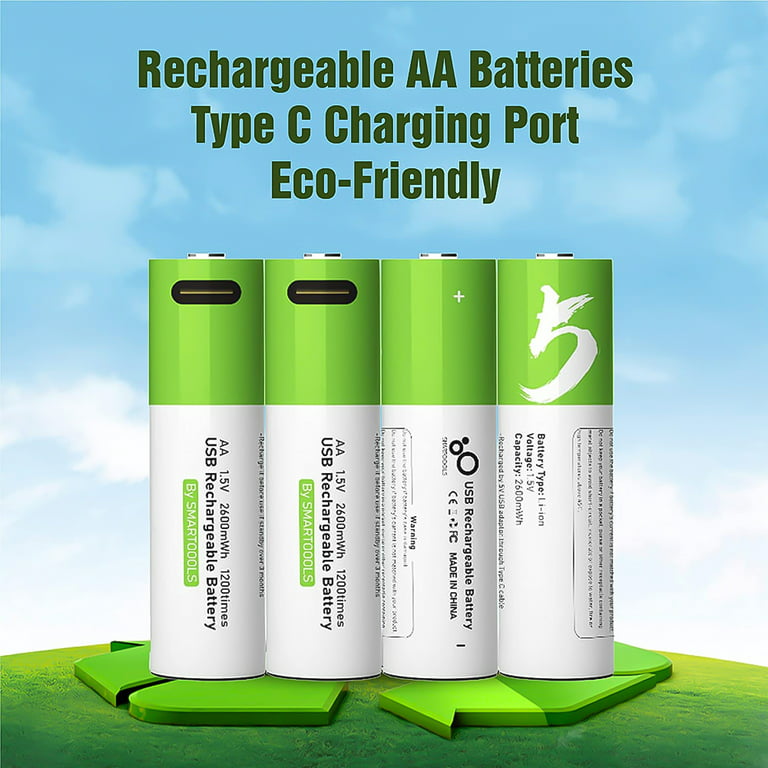 MDHAND 1.5V 2600mAh Rechargeable AA Batteries,4 pack Double A Batteries  with USB Type C Port Cable, High Capacity Lithium ion li-ion Batteries