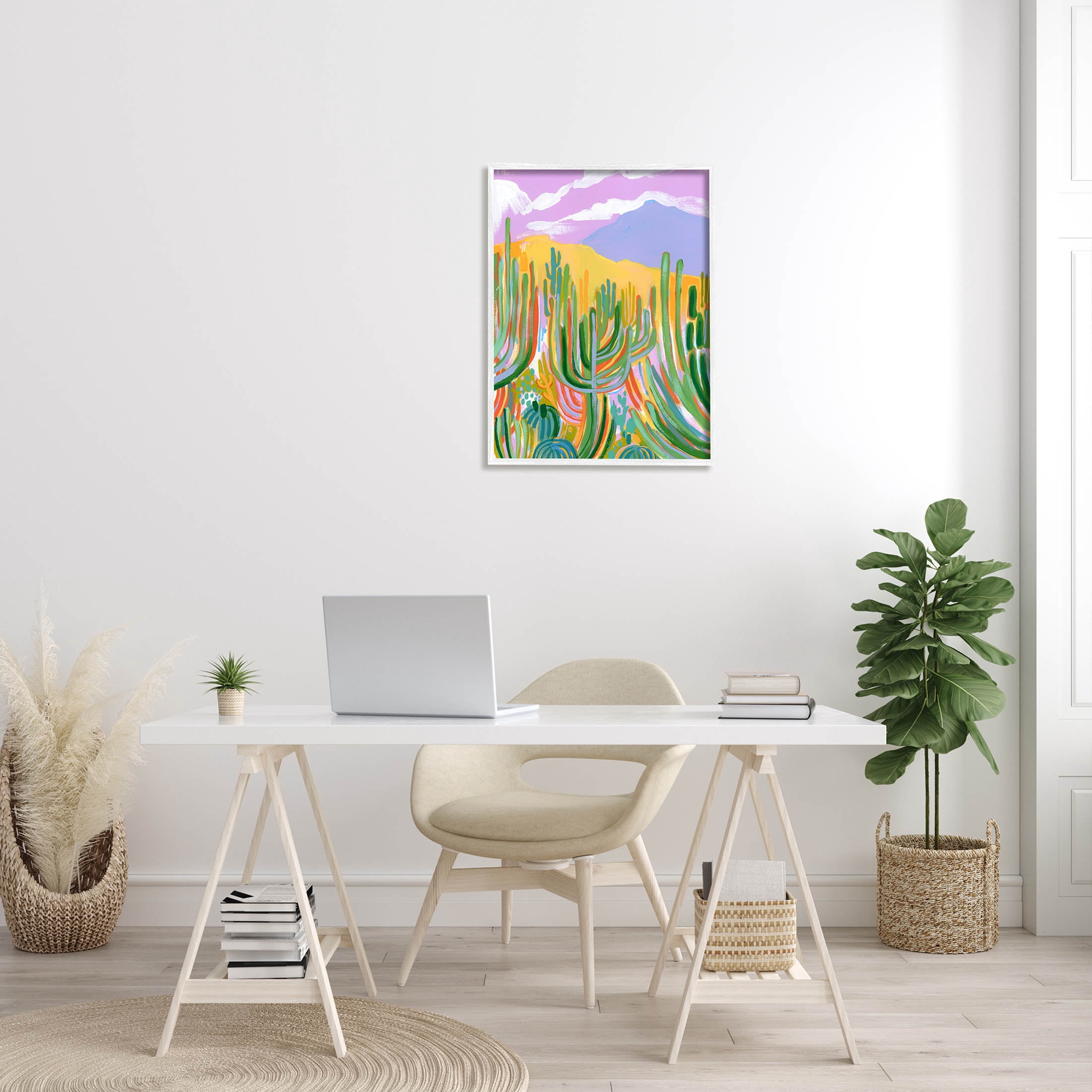 Stupell Industries Abstract Cactus Plants Desert Dunes Painting White Framed Art Print Wall Art, Design by Laura Marr