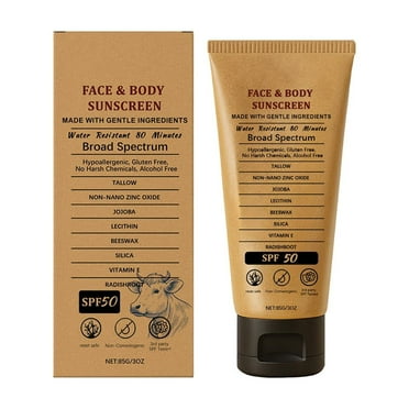 Sky Tallow Sunscreen Non Greasy Organic Natural Sol Beef Tallow for Skin and Face Grass Fed Unscented Summer Outdoor Formula, 1pc