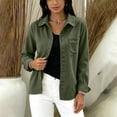 thumbnail image 3 of Zpanxa Fleece Jacket Women Corduroy Button Front Long Sleeve Shirt Jacket Loose Fit Solid Color Casual Lightweight with Pockets Fall Outerwear, 3 of 7