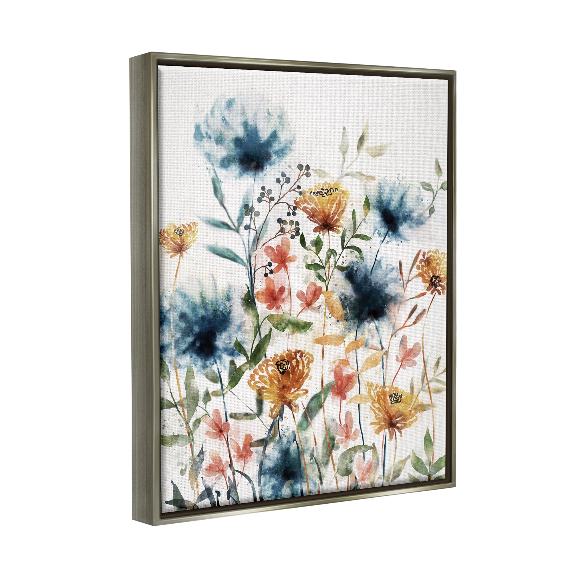 Stupell Industries Mixed Floral Garden Sprouts Botanical & Floral Painting Gray Floater Framed Art Print Wall Art