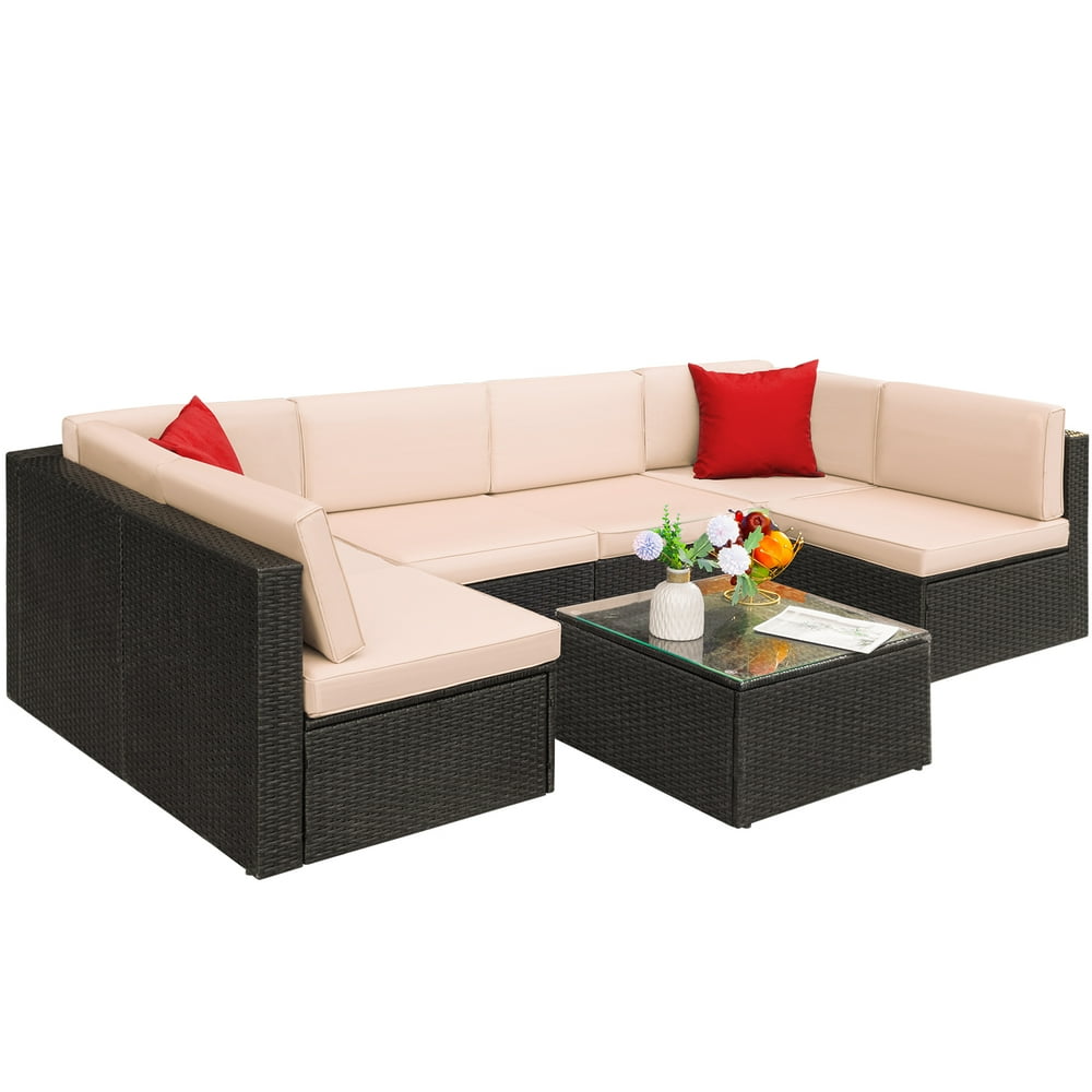 Walnew 7 Pieces Patio Conversation Set Outdoor Sectional Sofa Set PE