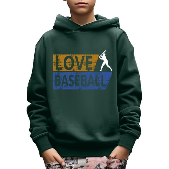 Kid Boys Hoodies LOVE BASEBALL Letter Print Long Sleeve Pullver Sweatshirt Casual Tops