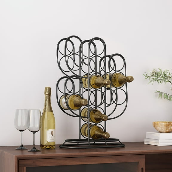 Industrial Wine Rack - 13 Bottle Capacity, Chic Cactus, Metal Holder, Tabletop Display for Home Bar & Kitchen, Office
