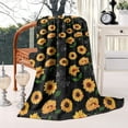 thumbnail image 2 of Black Green Leaf Sunflower Pattern Blanket,Comfortable Soft Flannel Throw Blanket,All Season,Warm Lightweight Blankets for Sofa Bed Couch Living Room Chair,40"x50", 2 of 4