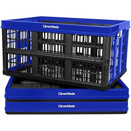 CleverMade 45L Collapsible Storage Bins, Plastic Stackable Grated Wall Utility Containers, CleverCrates Baskets, Royal Blue, 3 Pack