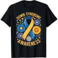 thumbnail image 2 of 100% Cotton Unisex Down Syndrome Awareness Floral Ribbon Support T-Shirt, 2 of 5