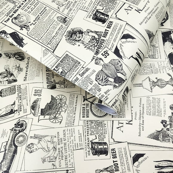 Jinsinto 45*300CM Vintage Self Adhesive Vinyl Newspaper Wallpaper, Self Adhesive Peel & Stick Paper Wallpaper for Bedroom Living Room Decor - Newspaper