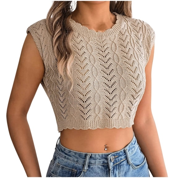 Felirenzacia Womens Lace Mesh Cutout Tank Top, Cropped Ribbed Knit Roundneck Short Camisole,Khaki,S