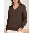 thumbnail image 4 of Suéter de Larga con Cuello en V para Mujer, Estilo Casual Clásico de Otoño, Suave y Holgado, Básico, Tipo Jersey Café Oscuro M, 4 of 10