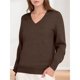 thumbnail image 4 of Suéter de Larga con Cuello en V para Mujer, Estilo Casual Clásico de Otoño, Suave y Holgado, Básico, Tipo Jersey Café Oscuro L, 4 of 10