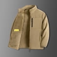 thumbnail image 2 of Men Stand Collar Full Zip Fleece Jacket Thick Lined Warm Outerwear Multi Zipper Pockets Casual Coat for Daily Commute Cold Weather Outdoor Activities Beige XXL, 2 of 7