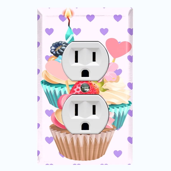 Metal Light Switch Plate Cover Floral Fruit Cupcakes Purple Heart Wallpaper CAK037