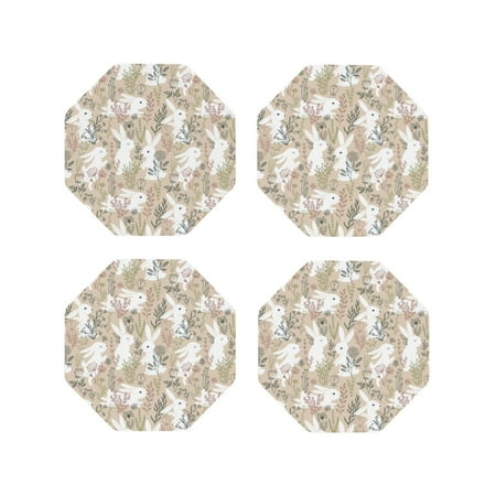 

Tideii Retro Bunny Flower for Leather Coasters 4 Pieces Anti-fouling and Anti-scalding Decorative Coasters Suitable for Restaurants Kitchens Coffee Shops-Octagon