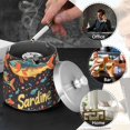 thumbnail image 4 of Yayeee Ashtray with Lid for Cigarette Smokeless Stainless Steel Home Ash Holder, Black Sardines Pattern, 4 of 7