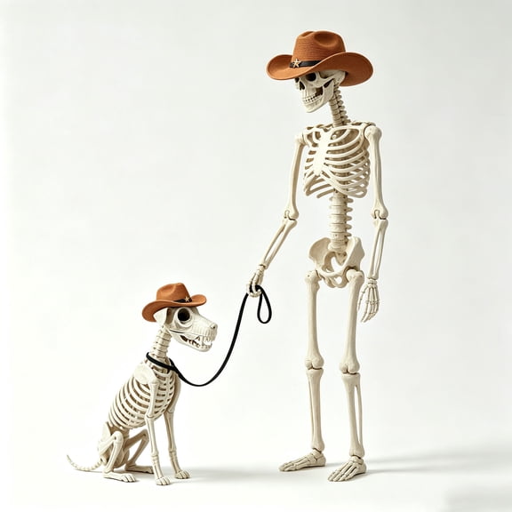 Outdoor Decor 35.4" Cowboy Skeleton & Dog Props,Halloween Skeleton Decor,Posable Movable Jonints,Full Body Realistic Human Skeleton and Dog Skeleton for Haunted House Graveyard Decor