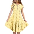 thumbnail image 1 of Vestido de verano para niña, de poliéster, con mangas cortas y cuello redondo, estampado de corazón, bolsillos en la cintura y capas., 1 of 5