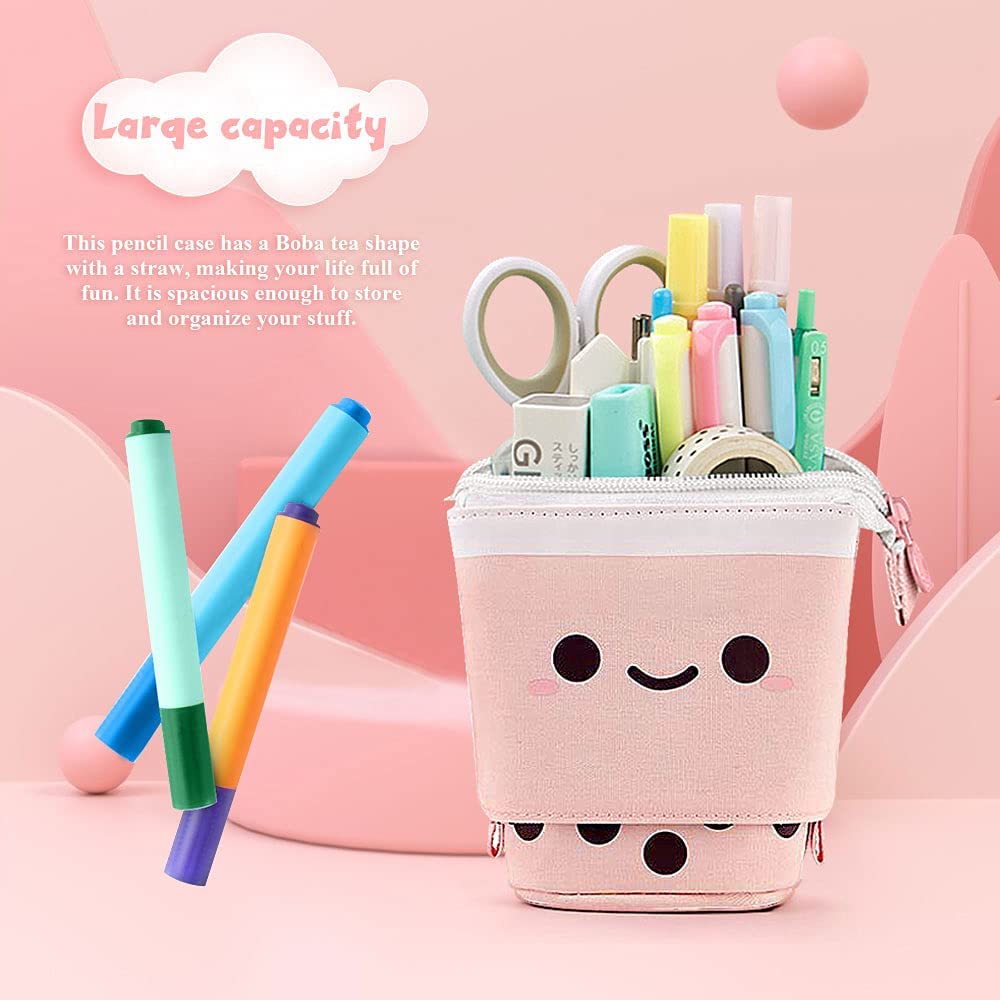 Livhil Boba Pencil Case, Pop up Pencil Box Makeup Pouch for Kids, Bubble  Tea Pen Holder for Women, Kawaii Office Stationary , Pink School Supplies 