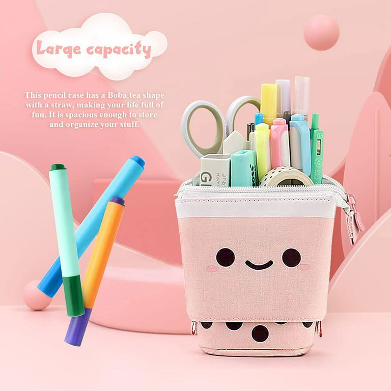 Livhil Boba Pencil Case, Pop up Pencil Box Makeup Pouch for Kids, Bubble  Tea Pen Holder for Women, Kawaii Office Stationary , Pink School Supplies 