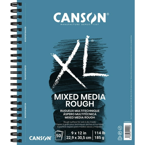 Canson XL Series Mixed Media Paper Pad, Rough, Wire Binding, (114lb/185g), 50 Sheet, 9" x 12"