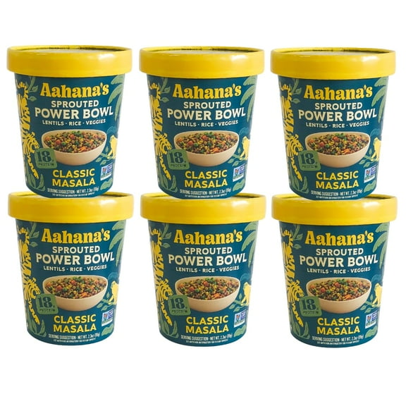 Aahana's Classic Masala - Sprouted Power Bowl- Gluten-Free, High Protein| High Fiber | Oil Free, Sugar Free, Vegan Meals, Plant-Based, Meals Ready-to-Eat Vegetarian Food | No Refrigeration (6 Pack)