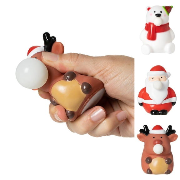 Christmas Bubble Blow Squishy Toy, Random Santa Reindeer Polar Bear Stress Relief Squeeze Toy, Soft Non-Toxic Fidget Toy for Anxiety Relief, Office Desk Decor Holiday Party Favor Gift