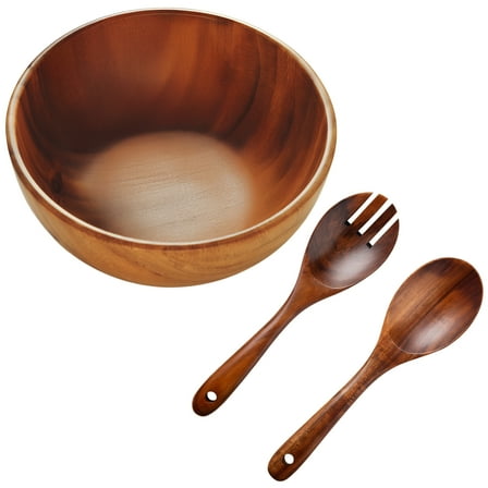 Wooden Salad Bowl Set, Wood Large Salad Bowl, Serving Spoon and Fork, for Vegetables and Healthy Diets, Long-Lasting, Easy to Clean, Includes Hanging Design