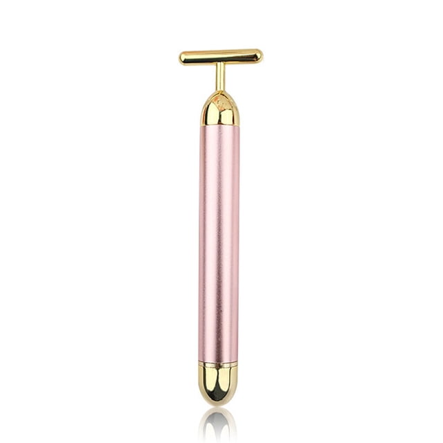 pitrice Rouleau Facial Vibrant en Forme de T Bâton Raffermissant Soin de la Peau Anti-Rides Masseur Portable à Piles Rose 1Ensemble