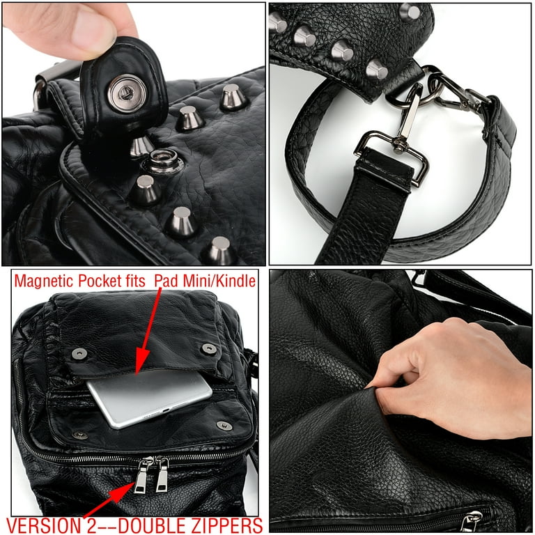 UTO Women Backpack Purse Vegan Leather Anti theft Rivet Studded