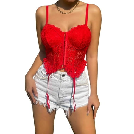

Meihuida Women Lace Camisole Sleeveless Buckled Irregular Solid Bustier