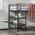 Walker Edison Twin Metal Loft Bed with Desk and Shelving, Black