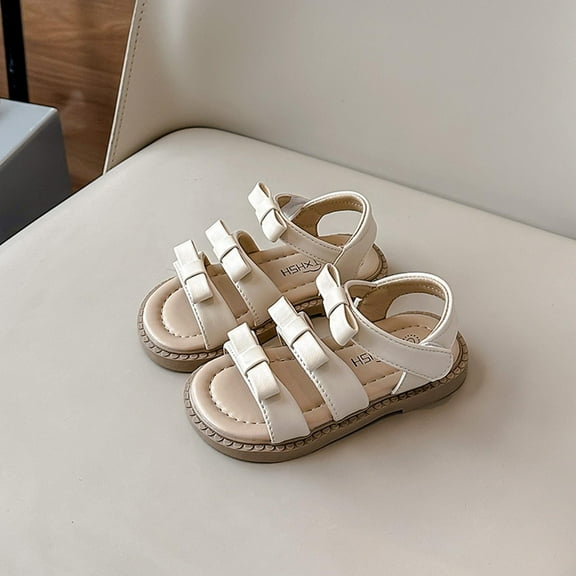 ZunFeo Girls Gladiator Sandals White | Adjustable Hook & Loop Strap Open Toe | Non-Slip Casual Play Shoes for Kids & Kids Sizes 4-10 Kids 11-3 Big Kid,Size 5.5 T