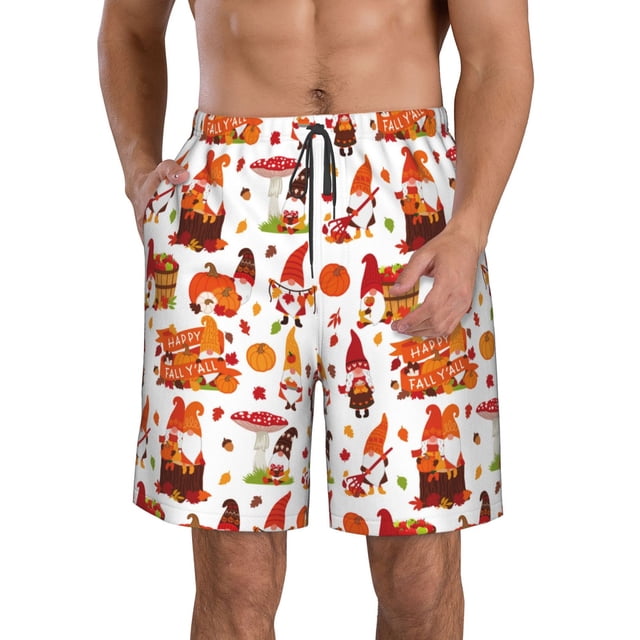 Balery Autumn Gnome Traje de Baño Estilo Hawaiano para Hombre, Shorts de Secado Rápido con Bolsillos-Small