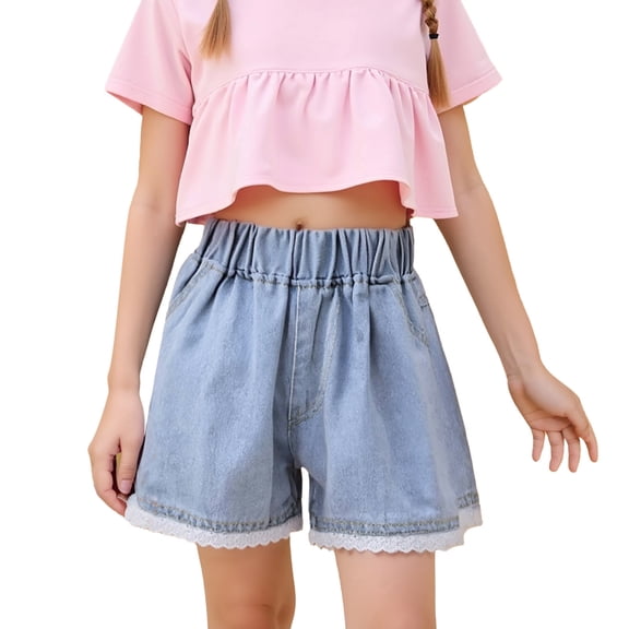 Girls Denim Shorts Elastic Waist Playing Summer Clothes Girls Clothes 5-6 Years