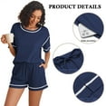 thumbnail image 3 of SHIBEVER 2 Piece Sets for Women Summer Casual Short Sleeve Top and Shorts Set Women Lounge Set Outfits Women Tops 2pcs Set Dark Blue L, 3 of 11