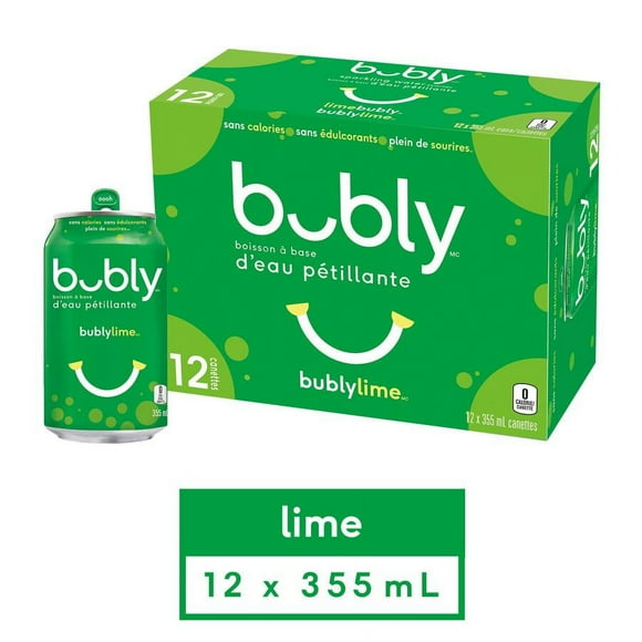 bubly lime Sparkling Water Beverage, 355mL Cans, 12 Pack, 12x355mL