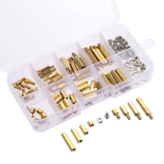 Yeacher 120pcs PCB Hex Male Female Threaded Brass Standoffs Long Screw Bolt Motherboard Standoff Threaded Screw Nut Assortment Set