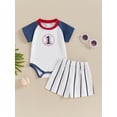 thumbnail image 2 of Bagilaanoe 2pcs Newborn Baby Boy Shorts Set Short Sleeve Letter Print Romper Tops + Striped Shorts 6M 12M 18M 24M Infant Casual Summer Clothes, 2 of 7