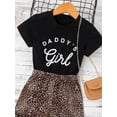 thumbnail image 6 of Seyurigaoka 2Pcs Little Girls Summer Suits, Letter Printed Short Sleeve T-shirt + Leopard Shorts, 6 of 9