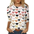 thumbnail image 1 of SZXZYGS T-Shirts Graphiques pour Femmes Crop Top Nœud T-Shirt Manches Trois-Quarts Imprimé Saint-Valentin Col Rond Été 2024, 1 of 4