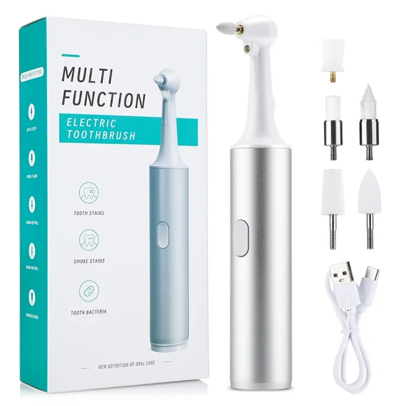 Electric Tooth Polisher Dental Scaler Multifunctional Stains Plaque Tartar Remover 5in1 Toothbrush Adult Tooth Whiting Cleaner (with 5pcs head Set)