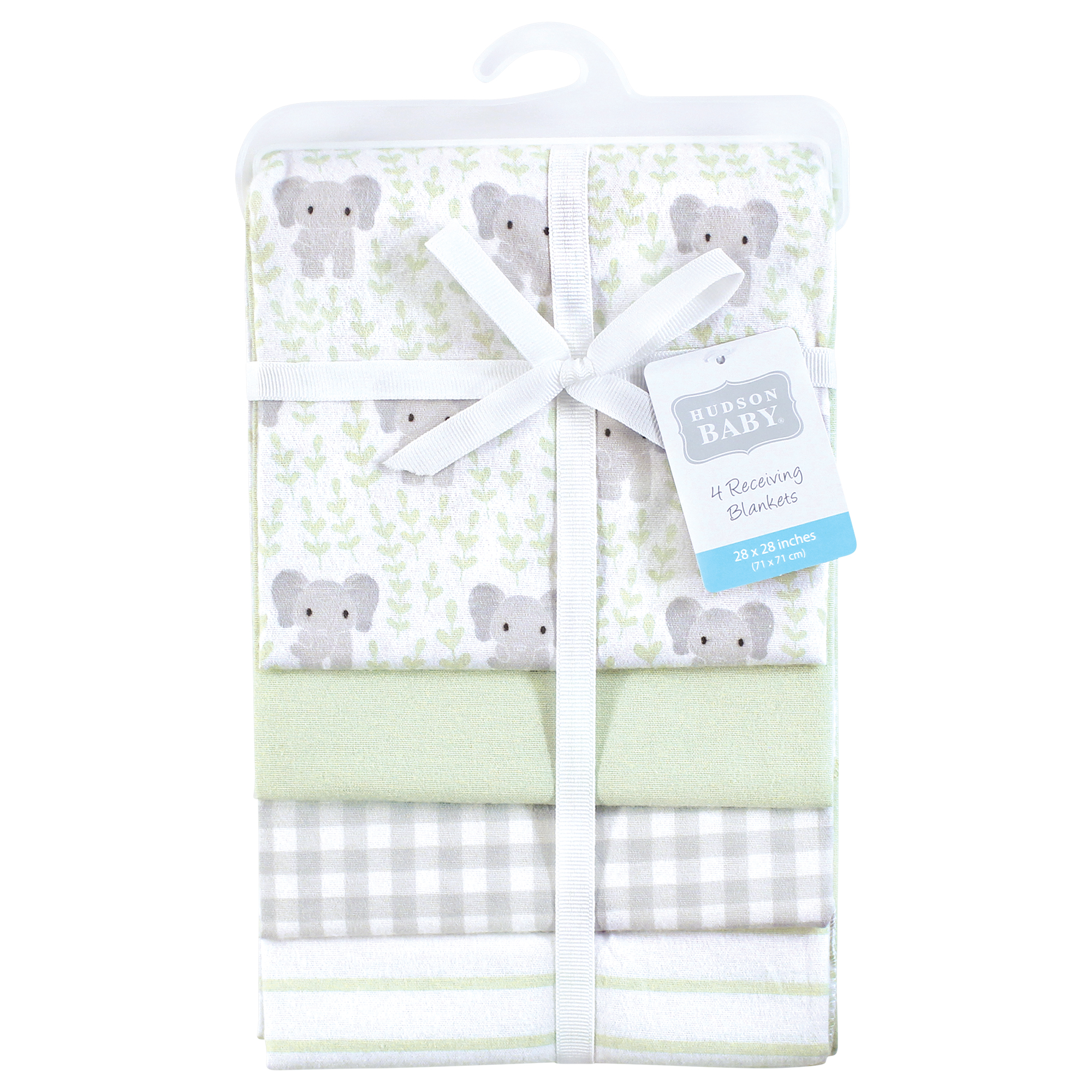 Hudson Baby Unisex Baby Cotton Poly Flannel Receiving Blankets, Leafy Elephant, One Size