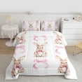thumbnail image 2 of Homewish Kawaii Bowknot Bunnies Full Size Comforter Sets, Pink Princess Ribbon Bedding Comforter Set, Cute Cartoon Rabbit Reversible Bedding Sets, Super Cozy Room Decor, 3pcs, 2 of 8