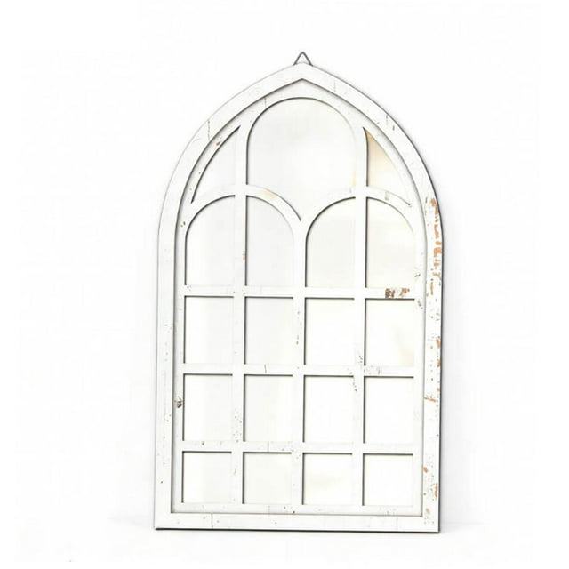 Espejo de ventana arqueado, decoración de pared, espejo de ventana con marco de madera moderno, decorativo Blanco