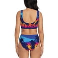 thumbnail image 3 of Rocae Beach with Palm Trees for Bikini Set for Women Two Piece Sexy High Swimsuits Split Crossover Bikini Large, 3 of 9