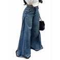 thumbnail image 3 of Womens Bell Bottom Jeans High Waist Stretch Wide Leg Baggy Flared Pleated Vintage Casual Loose Denim Pants Blue S, 3 of 7